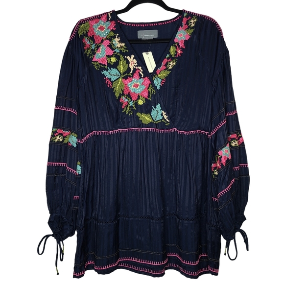 Anthropologie Tops - Anthropologie Embroidered Surplice Tunic Blouse OB1397700 Small NWT